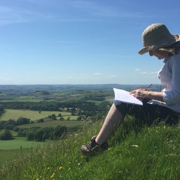 Maria Donovan on a rampart of Eggardon Hill - close up